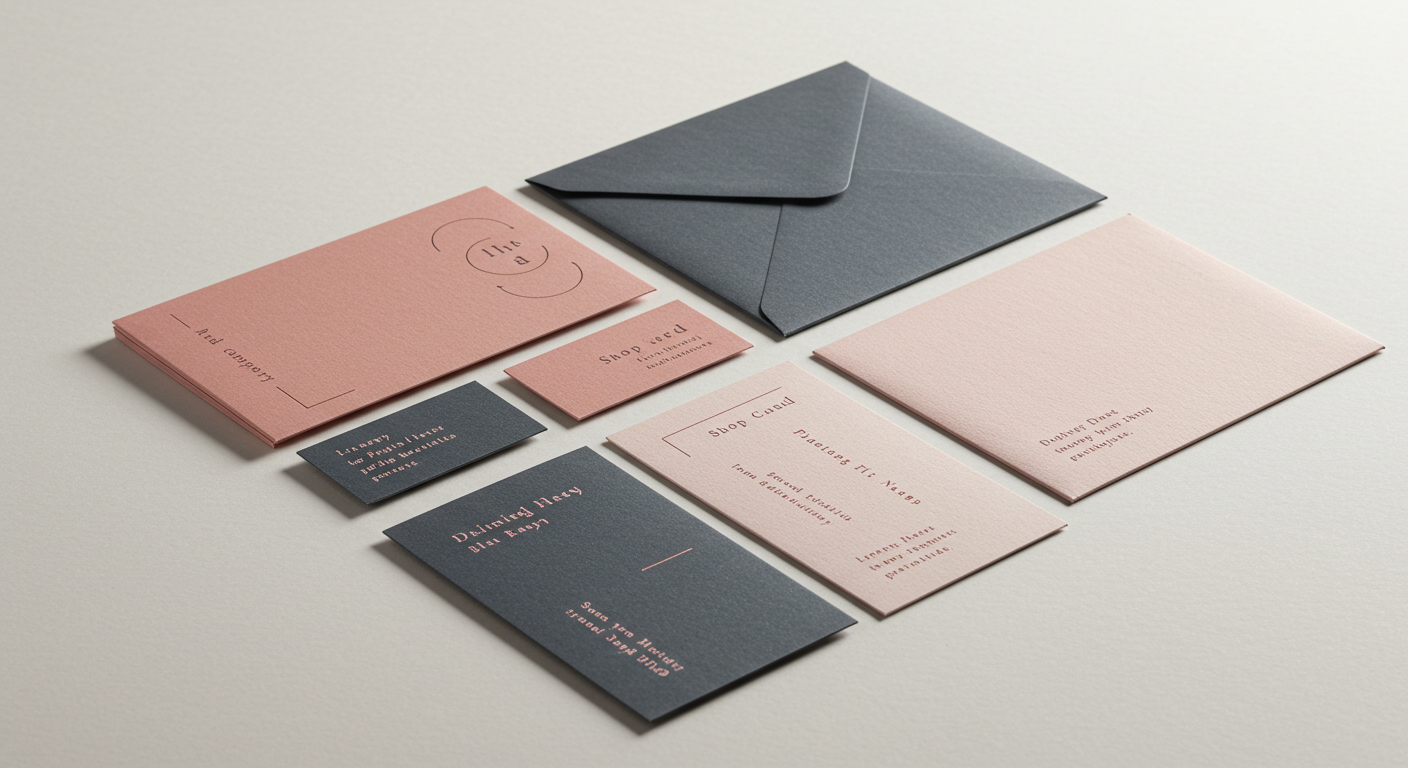 デザイン性の高い名刺やショップカード、封筒などのステーショナリー (推奨サイズ: 幅1200px以上)