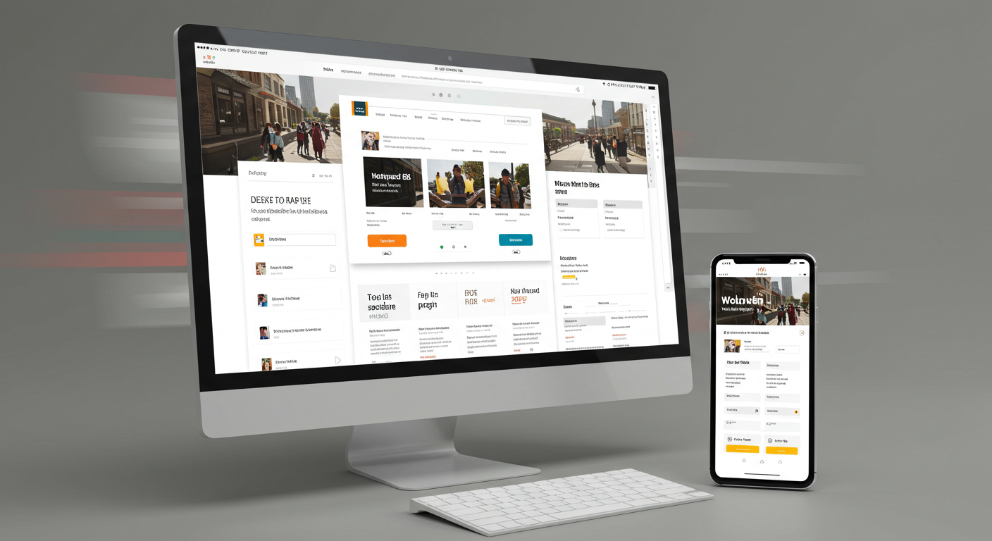 高速表示される非CMSウェブサイトのPCとスマートフォンでのデザインモックアップ (推奨サイズ: 幅1200px以上)