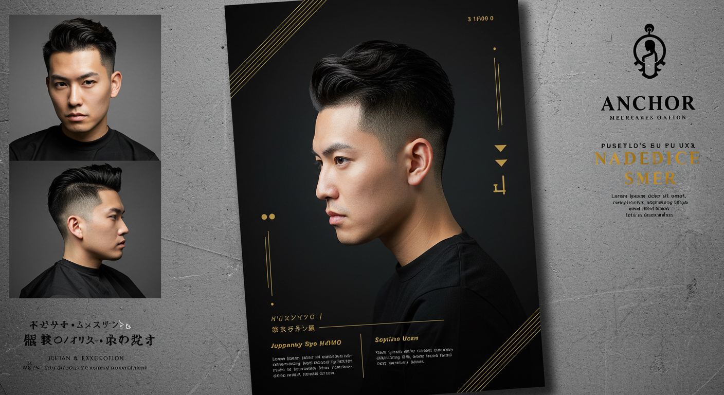 メンズサロンANCHOR様のチラシデザイン (推奨サイズ: 幅800px以上, アスペクト比4:3)