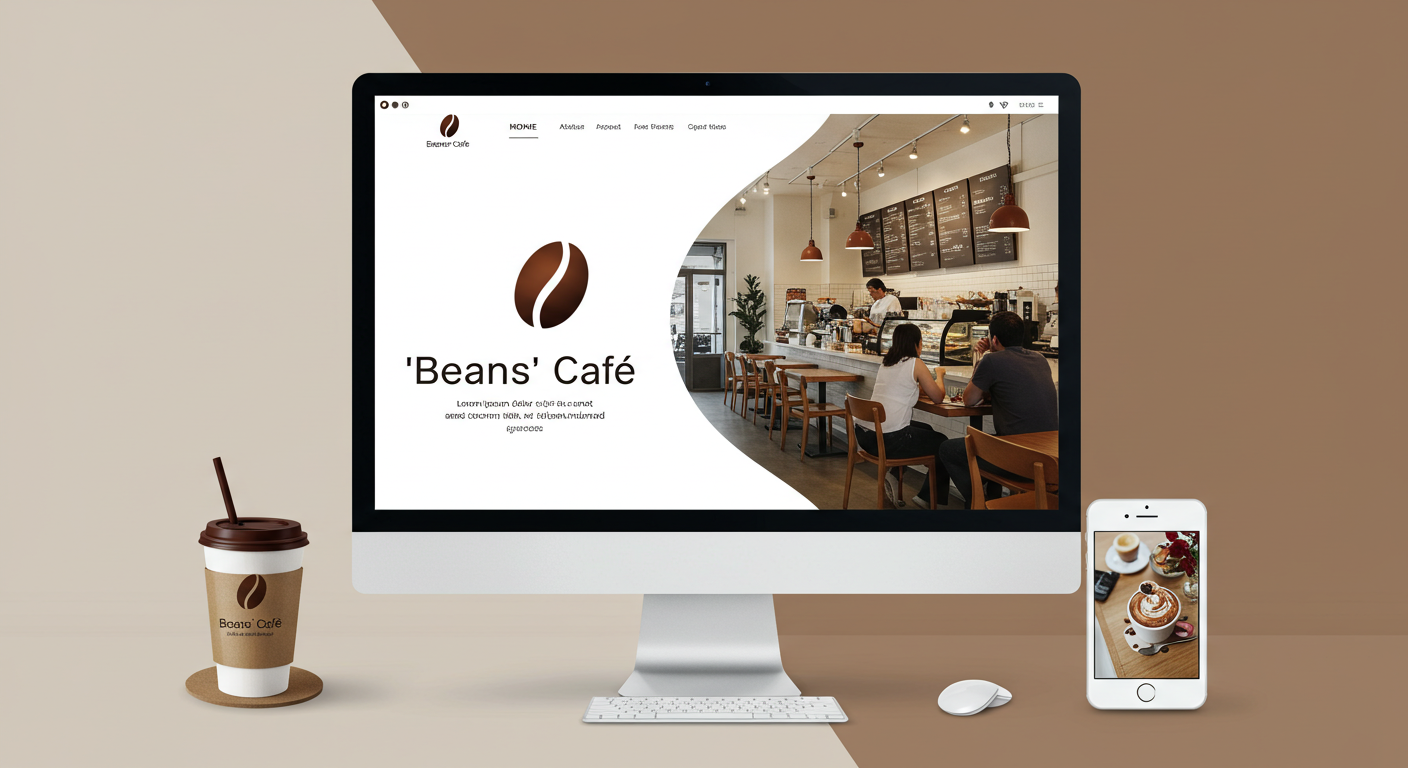 カフェ「Beans」様のロゴとウェブサイト (推奨サイズ: 幅800px以上, アスペクト比4:3)