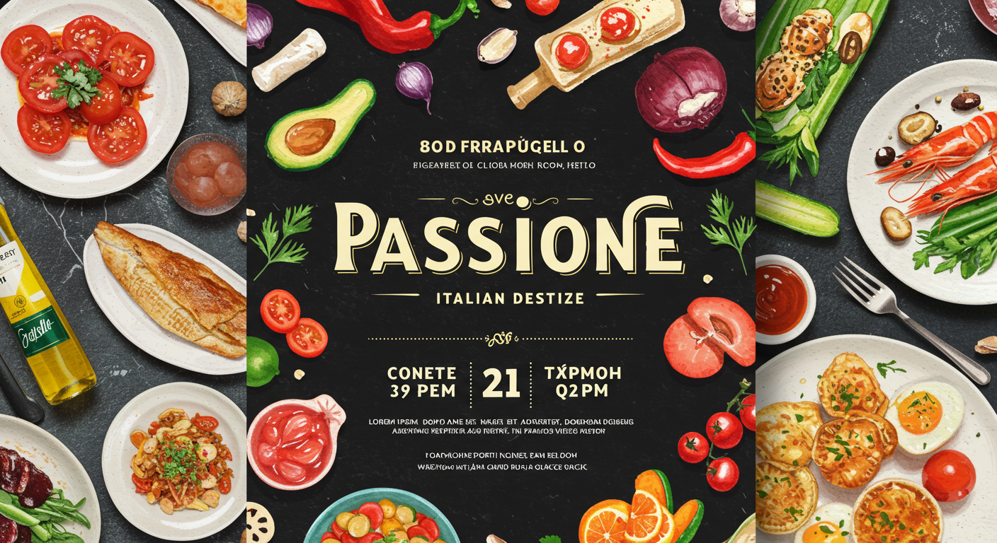 イタリアン「Passione」様のイベント告知ポスター (推奨サイズ: 幅800px以上, アスペクト比4:3)