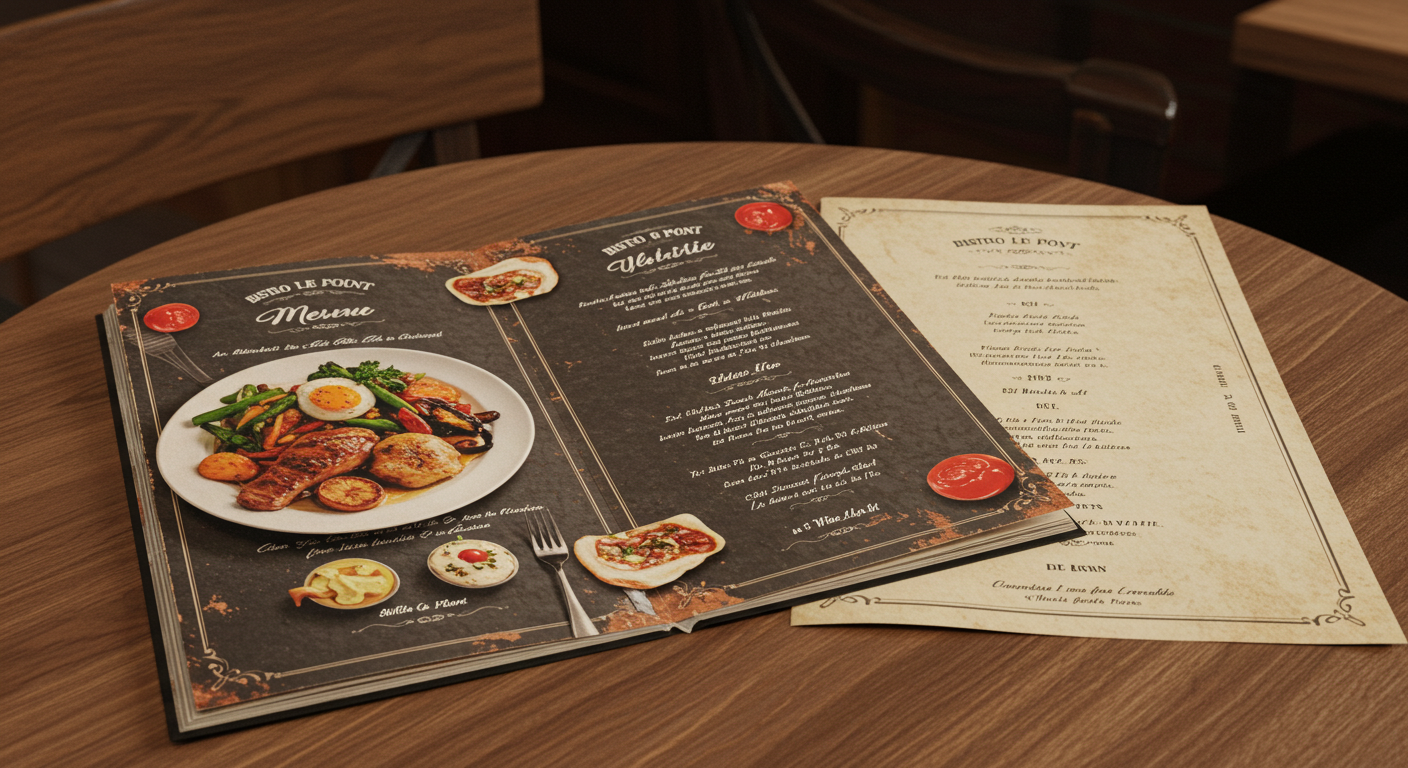 ビストロ「ル・ポン」様の新しいメニューブックとワインリスト (推奨サイズ: 幅1200px以上)