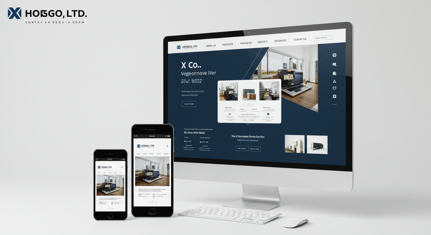 株式会社X様の新しいコーポレートサイトのモックアップ (推奨サイズ: 幅800px以上, アスペクト比4:3)