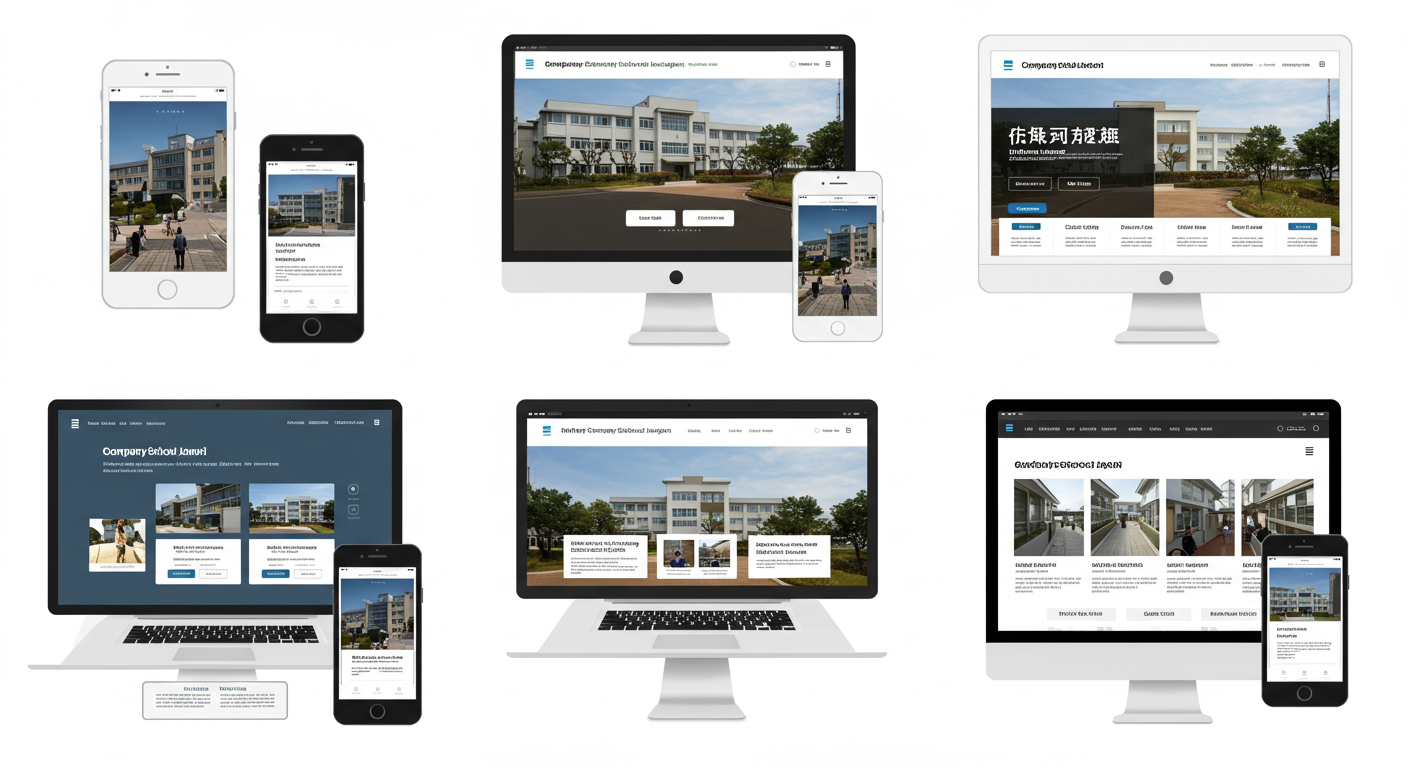 中小企業の信頼感を伝えるコーポレートサイトのPCとスマホ表示 (推奨サイズ: 幅1200px以上)