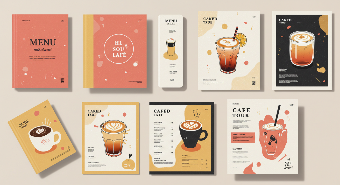 カフェの魅力的なメニューブックとポスター (推奨: 幅800px以上, アスペクト比4:3)